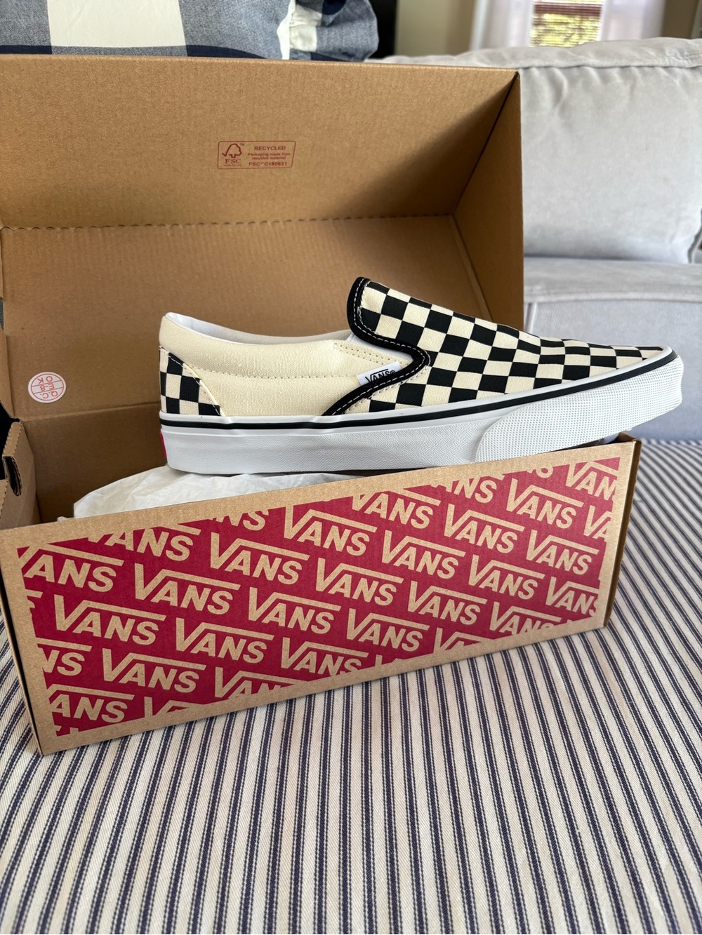 Vans black and white checkered slip on- BRAND NEW